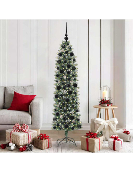Albero di Natale Artificiale Sottile Verde e bianco 180 cm