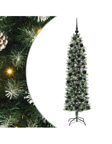 Albero di Natale Artificiale Sottile Verde e bianco 180 cm