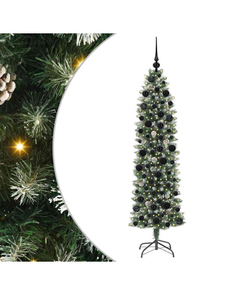 Albero di Natale Artificiale Sottile Verde e bianco 180 cm