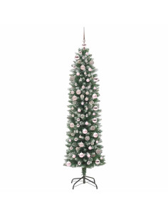 Albero di Natale Artificiale Sottile Verde e bianco 180 cm 2