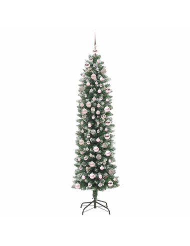 Albero di Natale Artificiale Sottile Verde e bianco 180 cm