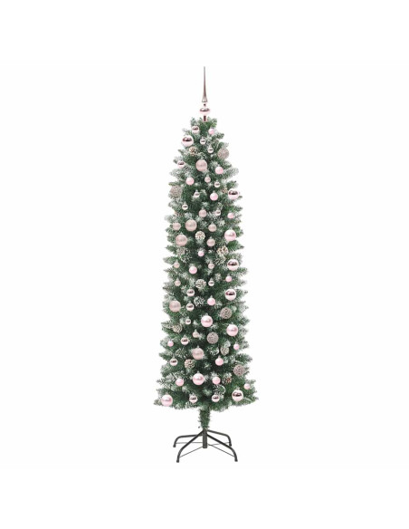 Albero di Natale Artificiale Sottile Verde e bianco 180 cm