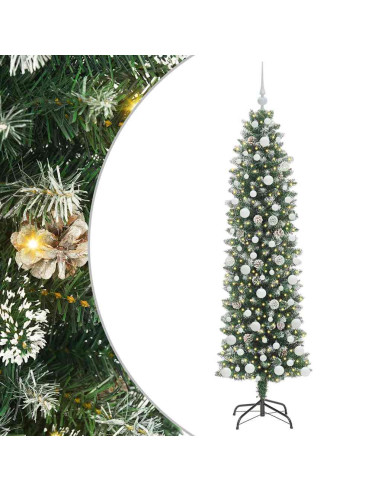Albero di Natale Artificiale Sottile Verde e bianco 180 cm