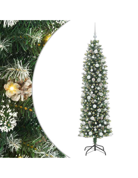 Albero di Natale Artificiale Sottile Verde e bianco 180 cm