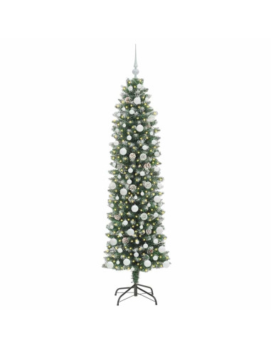 Albero di Natale Artificiale Sottile Verde e bianco 180 cm