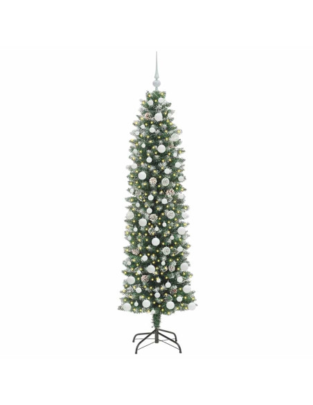Albero di Natale Artificiale Sottile Verde e bianco 180 cm