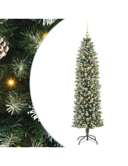 Albero di Natale Artificiale Sottile Verde e bianco 180 cm