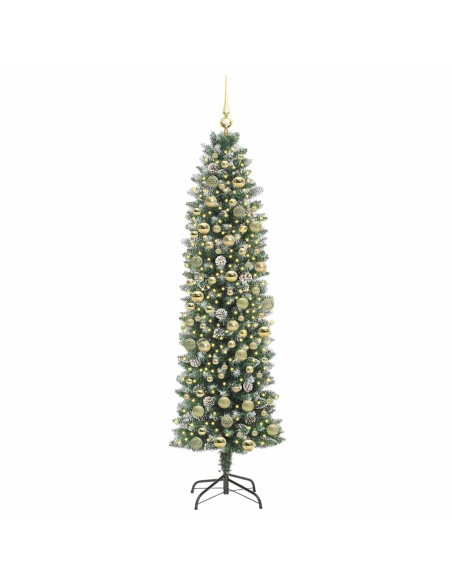 Albero di Natale Artificiale Sottile Verde e bianco 180 cm