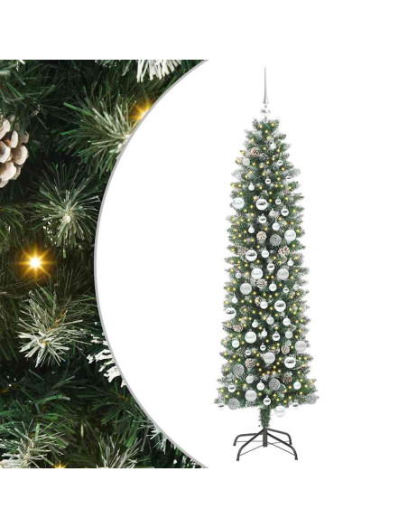 Albero di Natale Artificiale Sottile Verde e bianco 180 cm