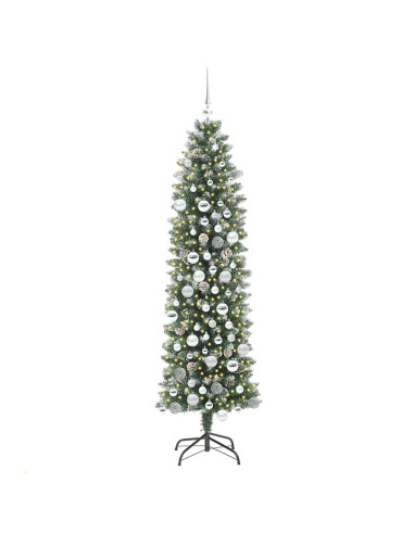 Albero di Natale Artificiale Sottile Verde e bianco 180 cm