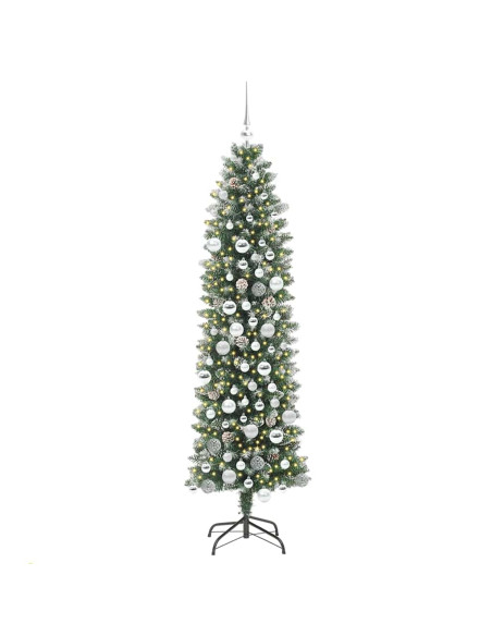 Albero di Natale Artificiale Sottile Verde e bianco 180 cm