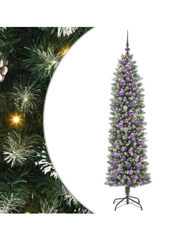 Albero di Natale Artificiale Sottile Verde e bianco 180 cm