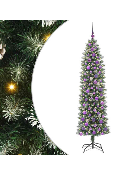 Albero di Natale Artificiale Sottile Verde e bianco 180 cm