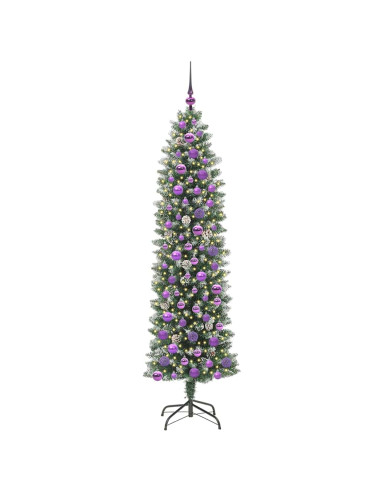 Albero di Natale Artificiale Sottile Verde e bianco 180 cm