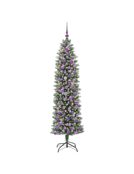 Albero di Natale Artificiale Sottile Verde e bianco 180 cm