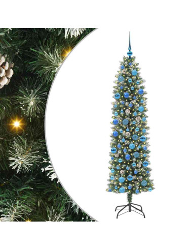 Albero di Natale Artificiale Sottile Verde e bianco 180 cm
