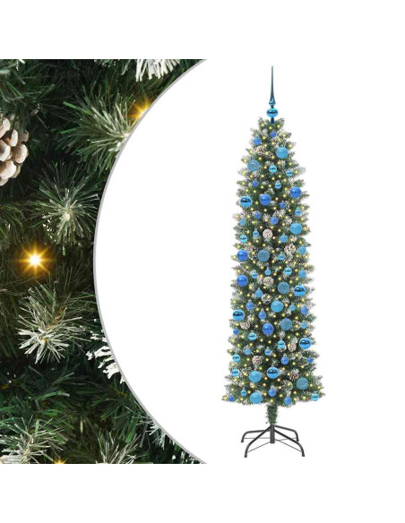 Albero di Natale Artificiale Sottile Verde e bianco 180 cm