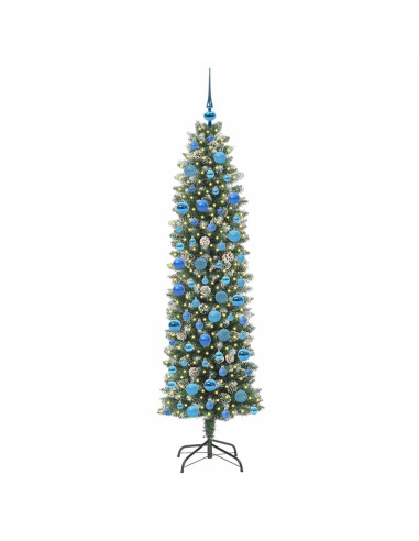 Albero di Natale Artificiale Sottile Verde e bianco 180 cm