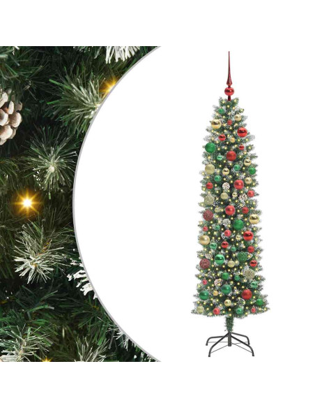 Albero di Natale Artificiale Sottile Verde e bianco 180 cm