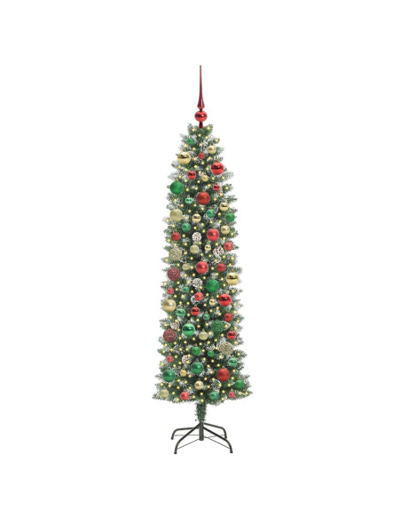 Albero di Natale Artificiale Sottile Verde e bianco 180 cm