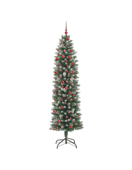 Albero di Natale Artificiale Sottile Verde e bianco 210 cm
