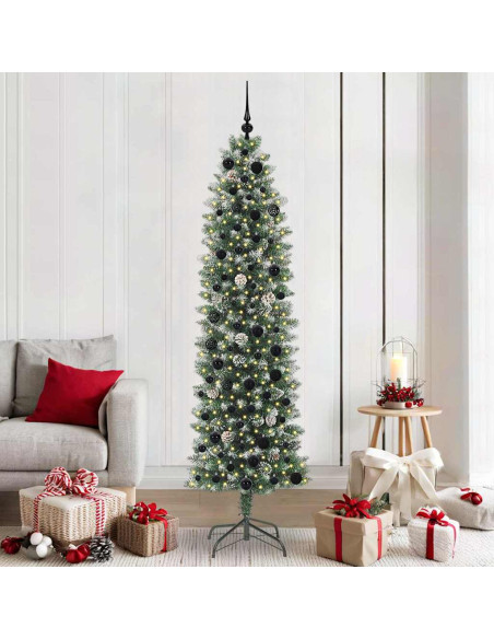 Albero di Natale Artificiale Sottile Verde e bianco 210 cm