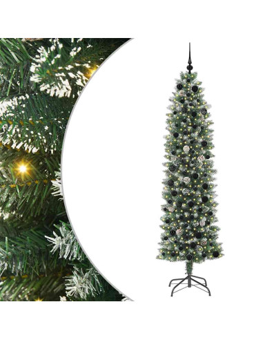 Albero di Natale Artificiale Sottile Verde e bianco 210 cm