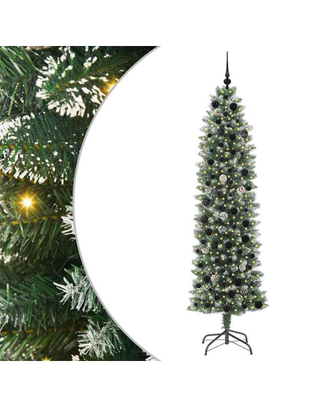 Albero di Natale Artificiale Sottile Verde e bianco 210 cm