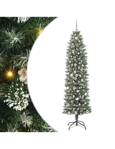 Albero di Natale Artificiale Sottile Verde e bianco 210 cm