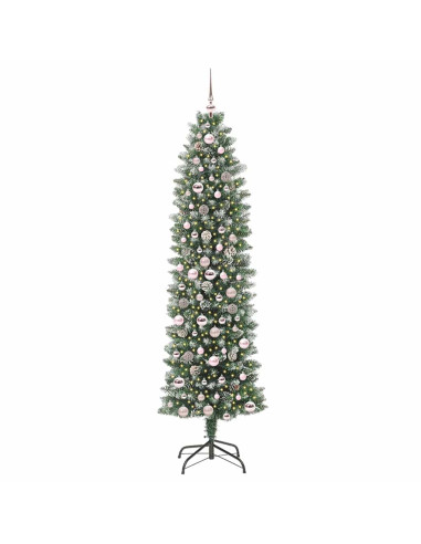 Albero di Natale Artificiale Sottile Verde e bianco 210 cm