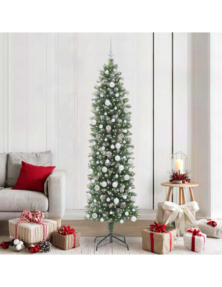 Albero di Natale Artificiale Sottile Verde e bianco 210 cm