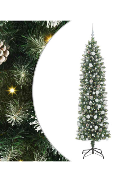 Albero di Natale Artificiale Sottile Verde e bianco 210 cm