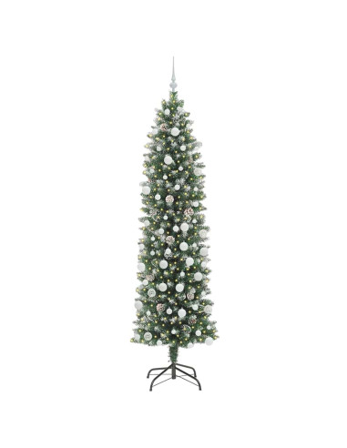 Albero di Natale Artificiale Sottile Verde e bianco 210 cm