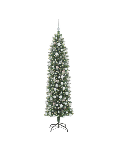 Albero di Natale Artificiale Sottile Verde e bianco 210 cm