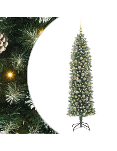 Albero di Natale Artificiale Sottile Verde e Bianco 210 cm 2