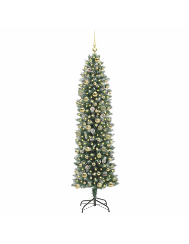 Albero di Natale Artificiale Sottile Verde e bianco 210 cm