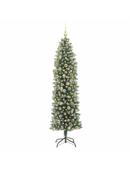 Albero di Natale Artificiale Sottile Verde e bianco 210 cm