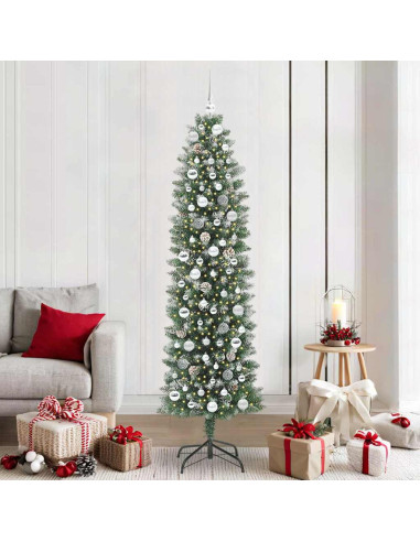 Albero di Natale Artificiale Sottile Verde e bianco 210 cm