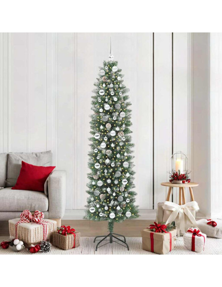 Albero di Natale Artificiale Sottile Verde e bianco 210 cm