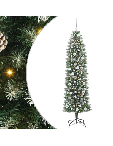 Albero di Natale Artificiale Sottile Verde e bianco 210 cm