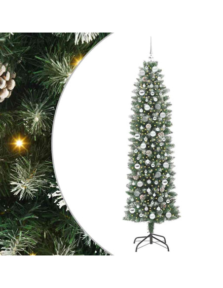 Albero di Natale Artificiale Sottile Verde e bianco 210 cm