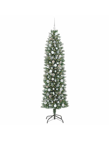 Albero di Natale Artificiale Sottile Verde e bianco 210 cm