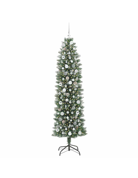 Albero di Natale Artificiale Sottile Verde e bianco 210 cm