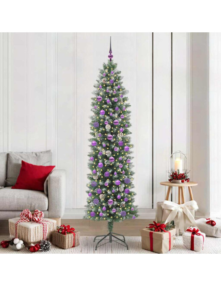 Albero di Natale Artificiale Sottile Verde e bianco 210 cm