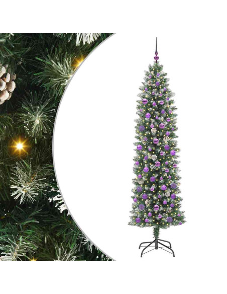 Albero di Natale Artificiale Sottile Verde e bianco 210 cm