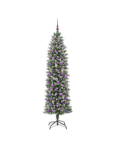 Albero di Natale Artificiale Sottile Verde e bianco 210 cm