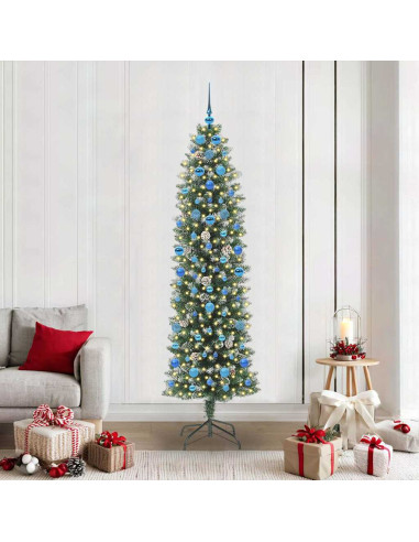Albero di Natale Artificiale Sottile Verde e bianco 210 cm