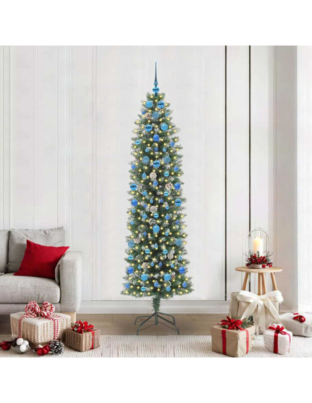 Albero di Natale Artificiale Sottile Verde e bianco 210 cm