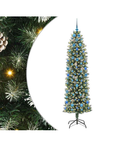 Albero di Natale Artificiale Sottile Verde e bianco 210 cm