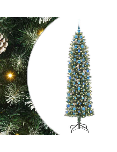 Albero di Natale Artificiale Sottile Verde e bianco 210 cm